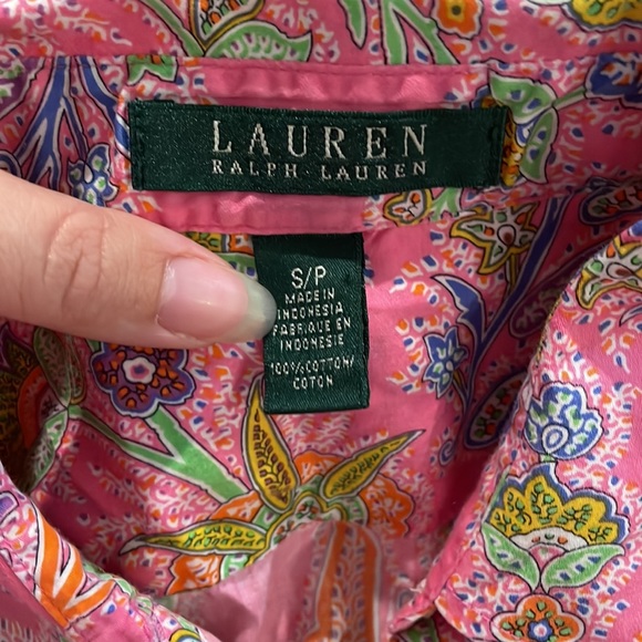 Ralph Lauren Size S/P Button Up Paisley Print Pink Collar Shirt Blouse - Picture 4 of 7